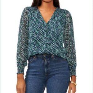 Sam &  Jess Green Floral Top Size Small Petite NWT